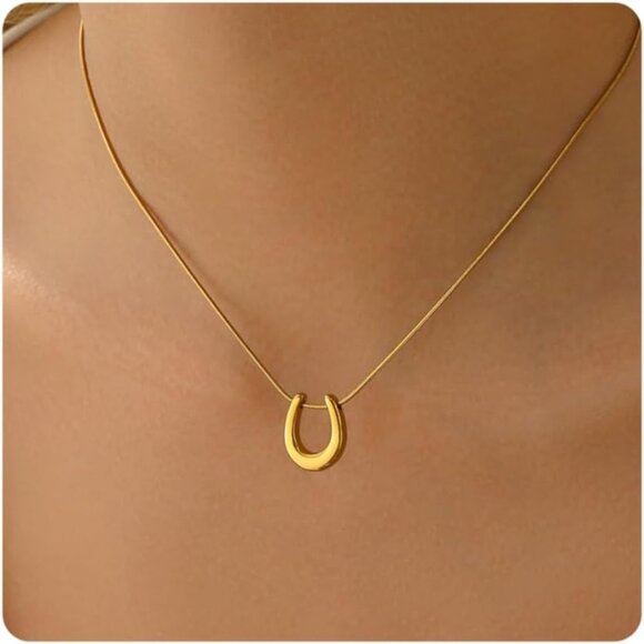 ⚡Gold Necklace for Women 18K Plated Crescent Moon Sun Horse Shoe Horn Pendant - Picture 1 of 7